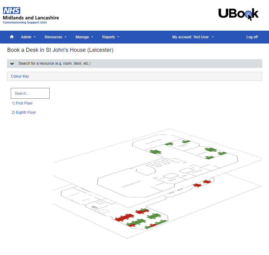 UBook system view of multiple floors at one location