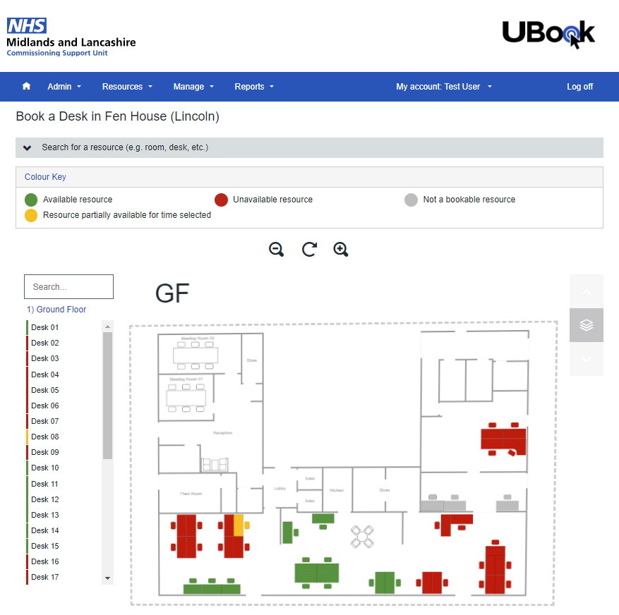 UBook system floorplan view of available resources